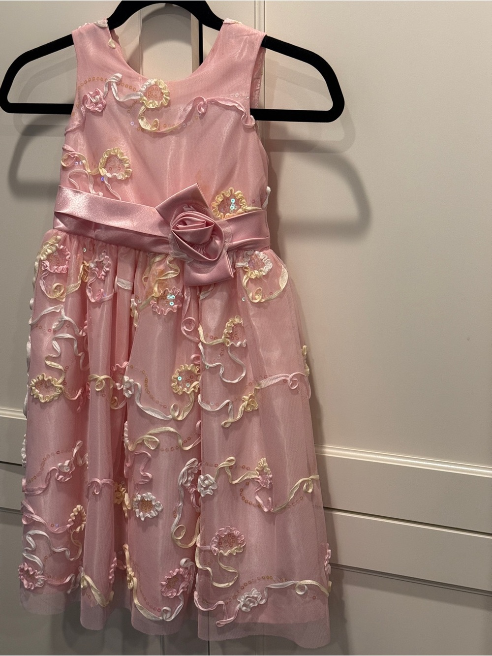 Girls Floral Embroidered lining tulle special occasion dress w Satin Bow size 6